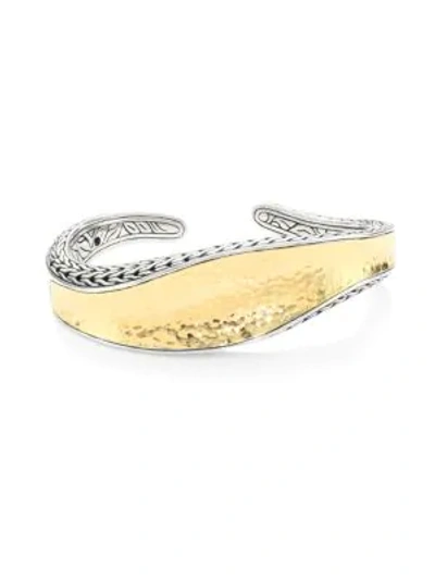 John Hardy Sterling Silver & 18k Bonded Gold Classic Chain Hammered Medium Kick Cuff In Gold/silver