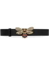 Gucci Embellished Bee Clasp Leather Belt In Black