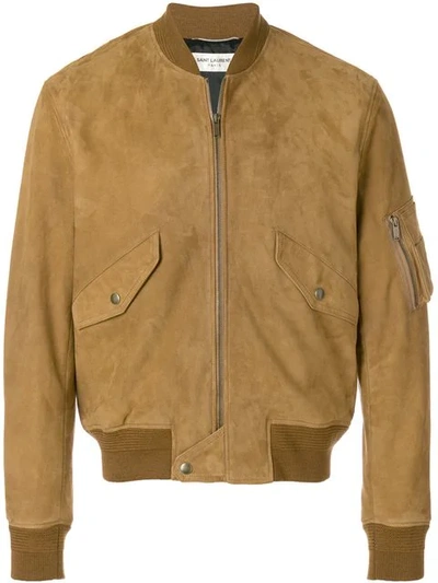 Saint Laurent Brown Suede Bomber Jacket In Brown