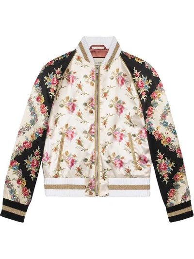 Gucci Appliquéd Floral-print Duchesse Silk-satin Bomber Jacket In Multicolor