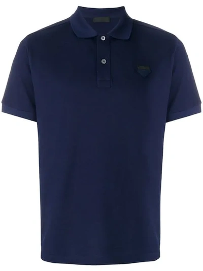 Prada Polo In Cotone Con Patch -logo In Blue