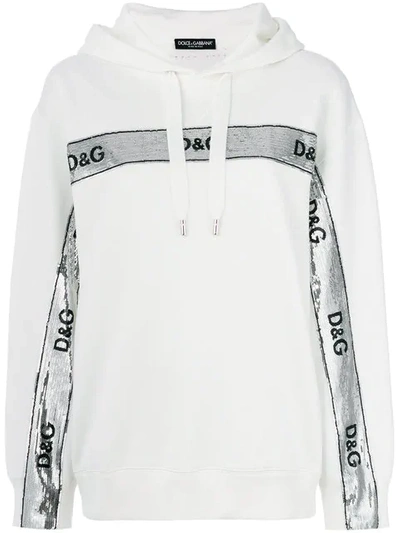 Dolce & Gabbana Sequin Logo Banner Hoodie In White