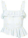 Brock Collection Floral Print Frill Trim Crop Top