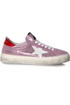 Golden Goose May Glitter Suede Low-top Sneakers In Pink, White, Golden, Red