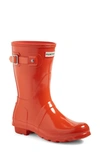 Hunter Original Short Gloss Orange Wellington Boot In Orange