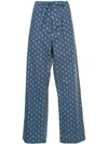 Marni Square Print Drawstring Trousers In Blue