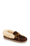 Minnetonka 'alpine' Genuine Shearling Moccasin Slipper In Chocolate Suede