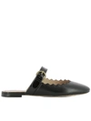CHLOÉ BLACK LEATHER SLIPPERS,10498631
