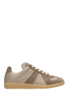 MAISON MARGIELA REPLICA LEATHER AND SUEDE SNEAKERS TAUPE,10498838