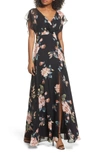 JENNY YOO ALANNA OHANA PRINT OPEN BACK PRINT CHIFFON GOWN,1883OH