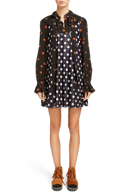 Jw Anderson J.w.anderson Woman Pussy-bow Polka-dot Crepe De Chine Mini Dress Black