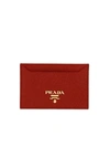 Prada Logo-plaque Square Cardholder In Red