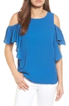 Bobeau Cold Shoulder Ruffle Sleeve Top In Royal