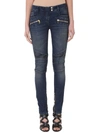 Balmain Stonewashed Denim Biker Jeans In Blue