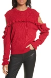 THE KOOPLES RUFFLE COLD SHOULDER MERINO WOOL SWEATER,FPUL1604