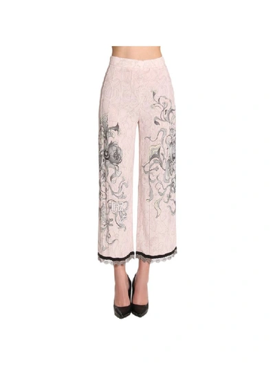 Prada Cropped Chain-trimmed Printed Crepe Straight-leg Pants In Powder