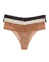 Natori Bliss 3-pk. Perfection Lace-trim Thong 750092mp In Tulle/café/black