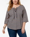 TOMMY HILFIGER PLUS SIZE COTTON LACE-UP TOP, CREATED FOR MACY'S
