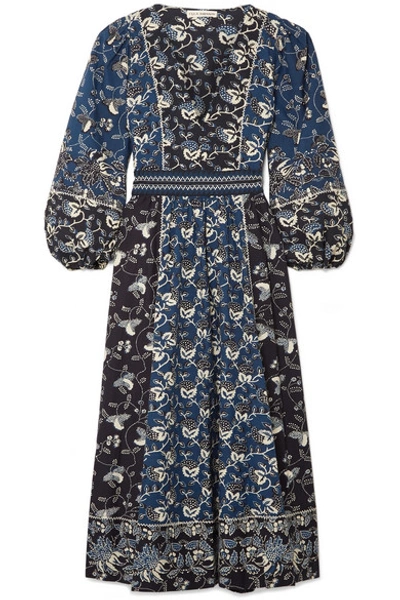 Ulla Johnson Iona Embroidered Printed Cotton-blend Midi Dress In Storm Blue