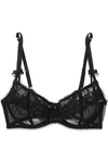 AGENT PROVOCATEUR EUNICE RUFFLED STRETCH-TULLE AND LEAVERS LACE UNDERWIRED BRA