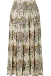 GUCCI CRYSTAL-EMBELLISHED PLEATED PRINTED SILK-TWILL SKIRT