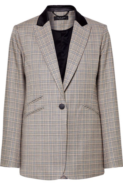 Rag & Bone Ridley Velvet-trimmed Checked Wool And Cotton-blend Blazer In Black