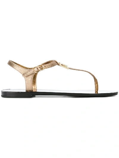 Dolce & Gabbana Logo-embellished Leopard Flat Sandals In Metallic