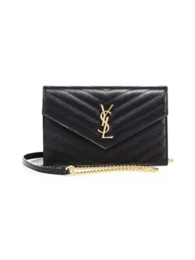 Saint Laurent Small Monogram Matelassé Leather Wallet-on-chain In Black