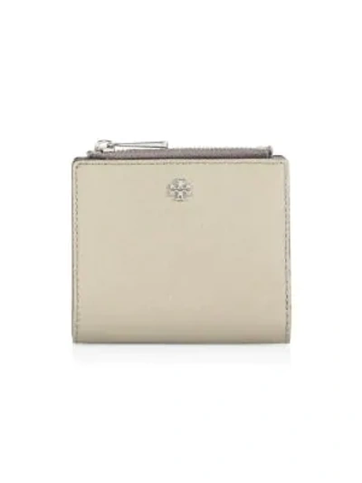 Tory Burch Robinson Leather Mini Wallet In French Gray/silver