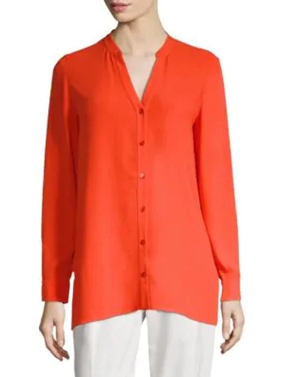 Eileen Fisher Silk Georgette Crepe Button-front Top, Petite In Hot Red