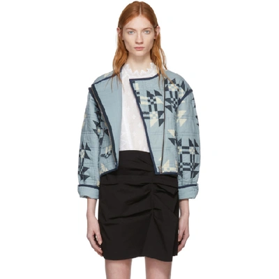 Isabel Marant Lazel Zip-front Origami-printed Quilted Jacket In Blue