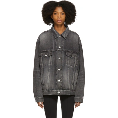 Balenciaga Oversized Logo-embossed Denim Jacket In Black