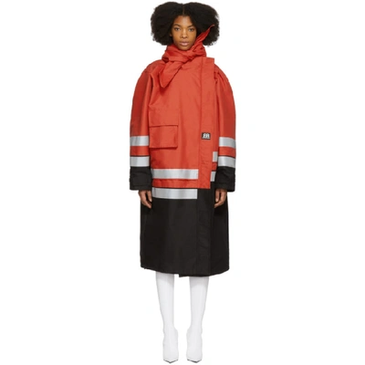 Balenciaga Red And Black Pulled Parka In Red