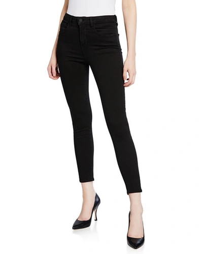 L Agence Margot Cropped Velvet-trimmed High-rise Skinny Jeans In Black