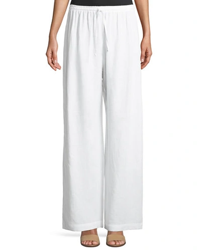 Eskandar Drawstring Linen Trousers In White