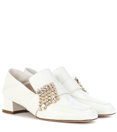 Stuart Weitzman Women's Irises Embellished Leather Block Heel Loafers In White