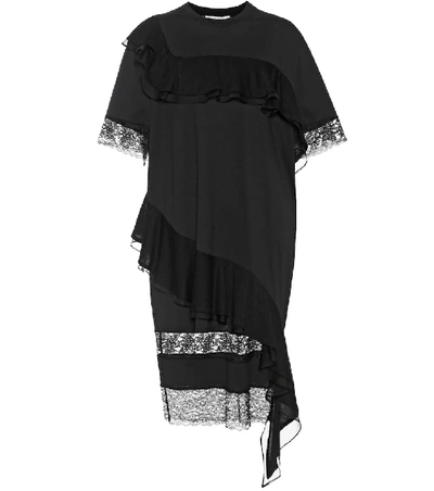 Givenchy Asymmetric Ruffled-trimmed Cotton-jersey Dress In Black