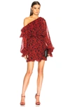 Saint Laurent One-shoulder Floral-print Silk-georgette Mini Dress In Black & Red