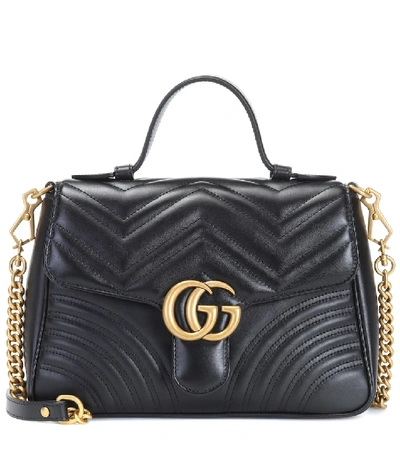 Gucci Gg Marmont Small Chevron Quilted Top-handle Bag With Chain Strap In Black