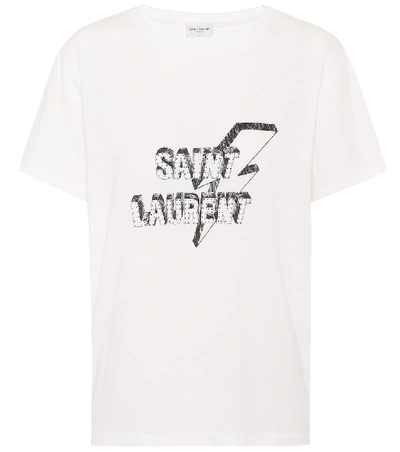 Saint Laurent Printed Cotton T-shirt In Nero