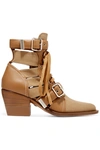 CHLOÉ RYLEE CUTOUT LEATHER AND CANVAS ANKLE BOOTS