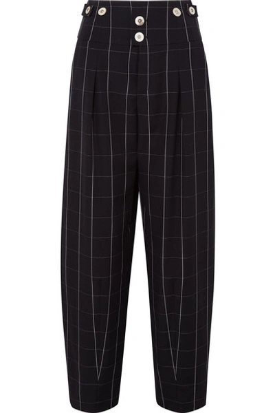Chloé Checked Wool Wide-leg Trousers In Black