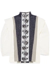 CHLOÉ EMBELLISHED EMBROIDERED LINEN, TWEED AND CANVAS BLOUSE