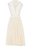 CHLOÉ EMBELLISHED BRODERIE ANGLAISE LINEN AND CADY MIDI DRESS