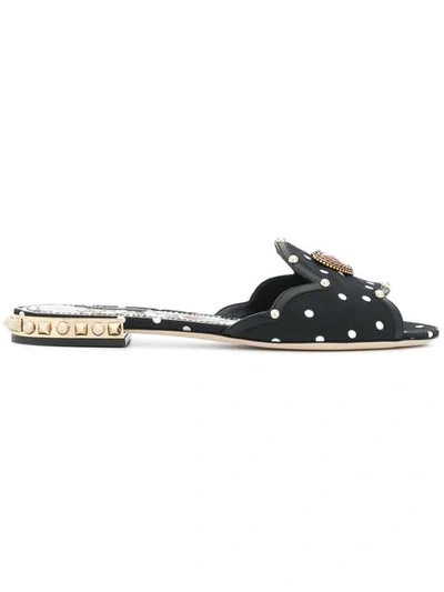 Dolce & Gabbana Embellished Polka Dot Slippers In Black