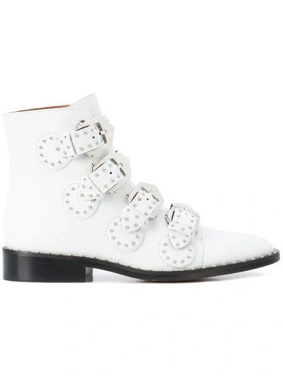 Givenchy Elegant Fl Low Heels Ankle Boots In White Leather