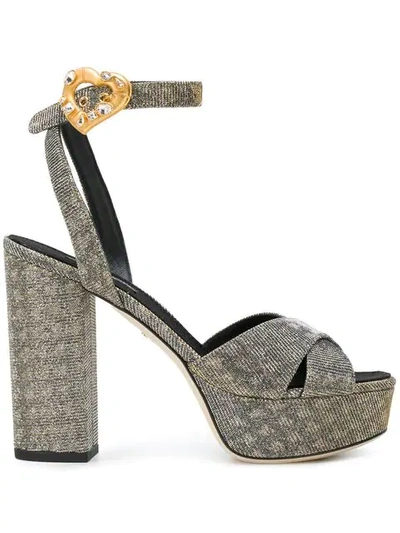 Dolce & Gabbana Keira Houndstooth Metallic Twill Platform Sandals In Oro/argento/nero