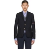 Thom Browne Navy Bouclé Engineered Armband Blazer In 415 Navy