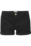 Frame Le Grand Garcon Frayed Denim Shorts In Black