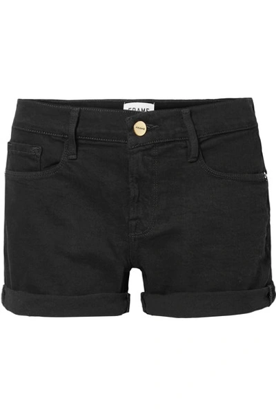 Frame Le Grand Garcon Frayed Denim Shorts In Film Noir